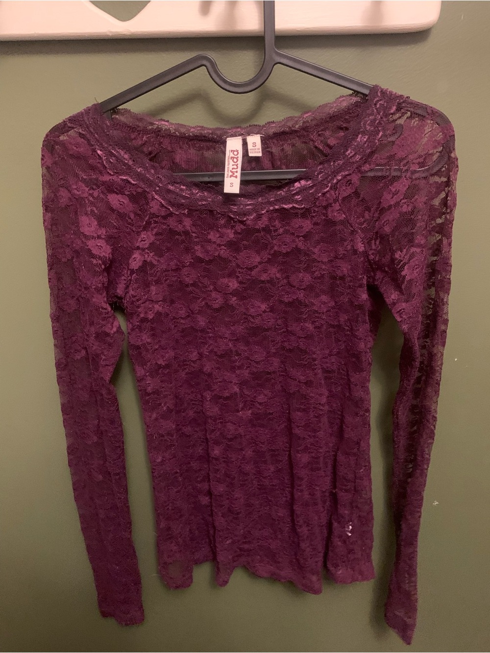 Mudd Women's Purple Floral Lace Long Sleeve Top